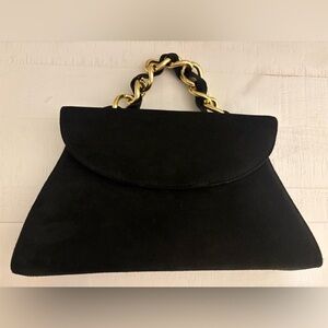 Salisburys real leather black clutch with chunky gold twisted strap vintage